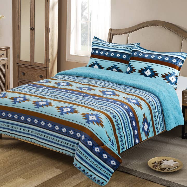 Southwest Aztec Sherpa Fleece Blanket - 3 Piece Set and other Purchase Wholesale aztec bedding. Free Returns & Net 60 Terms on Faire trending on Faire.