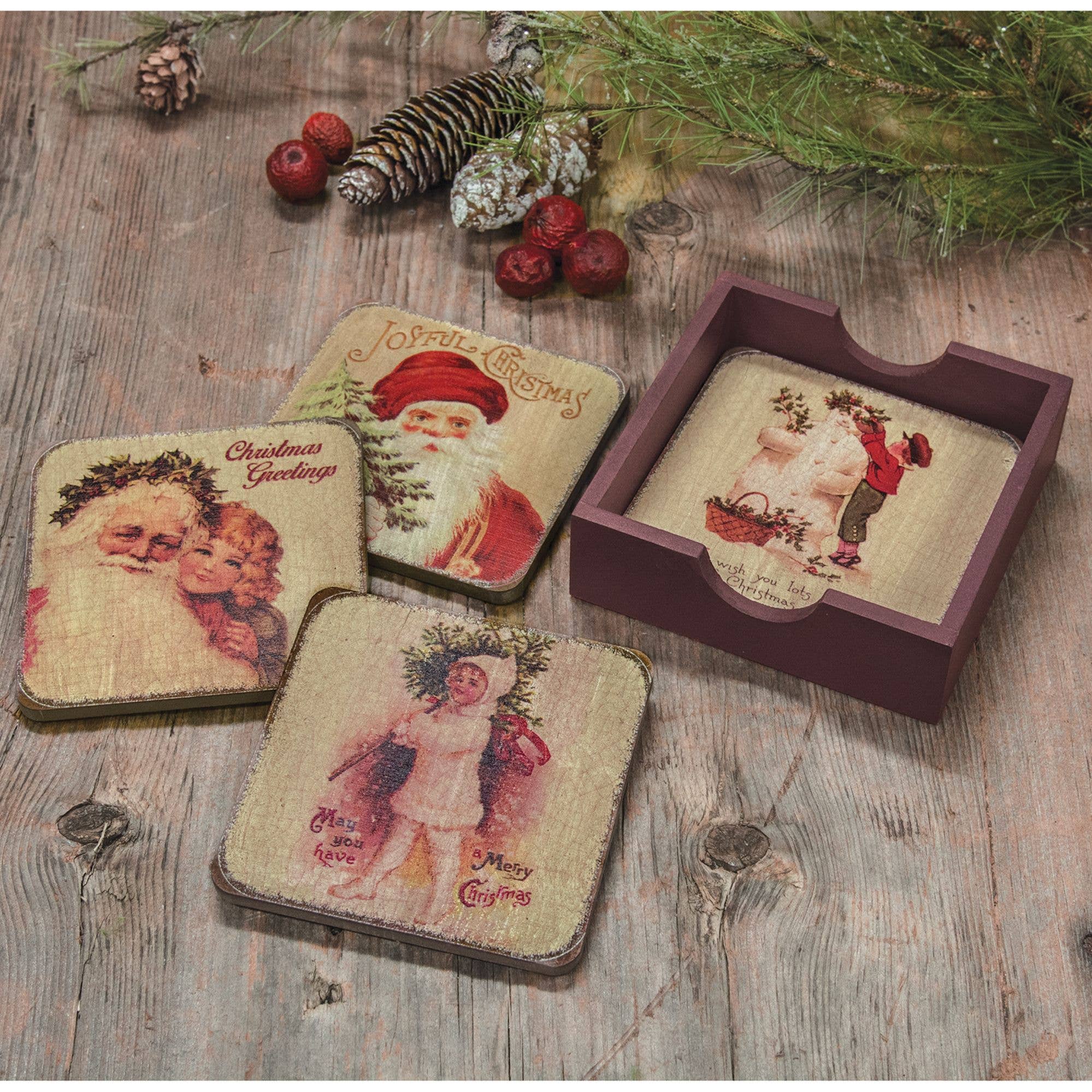 The Hearthside Collection - Wholesale Coasters - 4/Set, Vintage Christmas Coasters3