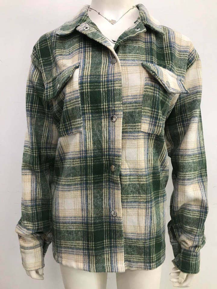 Rosa Clothing - Wholesale Shirt Jacket/Shacket - Women's - Contrasting long-sleeved brushed plaid jacket16