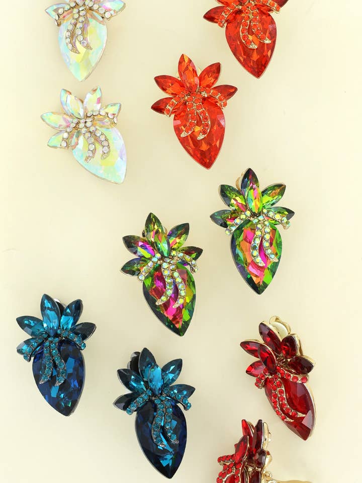 Pear Shaped Marquise Cluster Clip On Earrings for wholesale by SP Sophia Collection