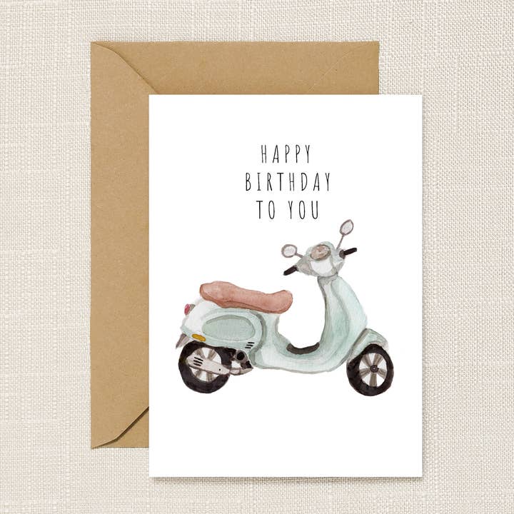 Carte d'anniversaire Blue Vespa pour la vente par HeatherLucyJ Design
