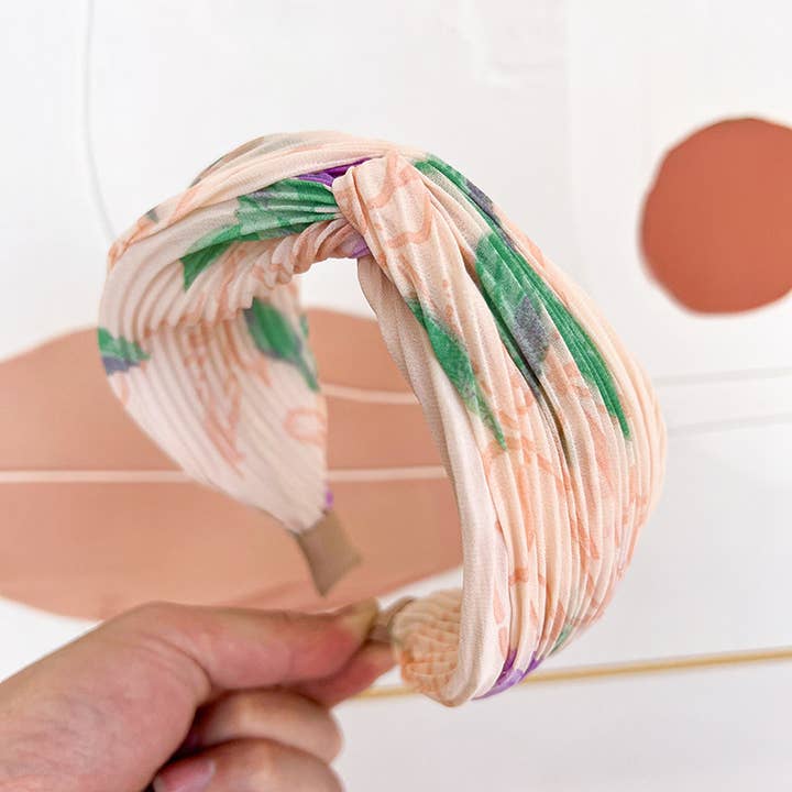 Assorted Pleated Watercolor Floral Twist Headband for wholesale on Faire