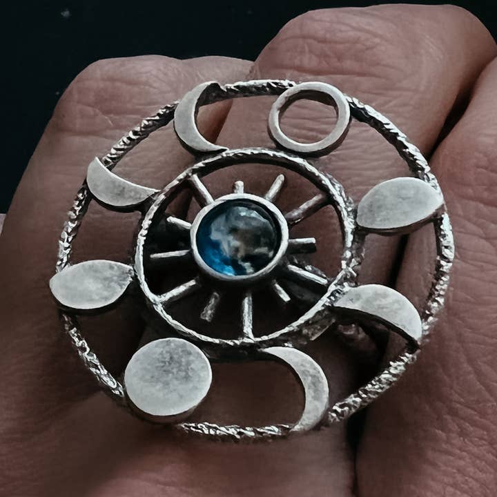 Large Statement Moon Phase Cocktail Ring with Earth for wholesale by Yugen Handmade