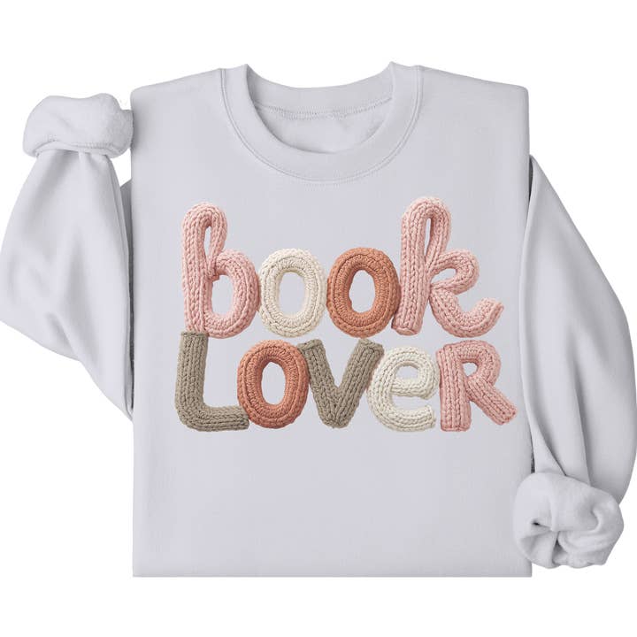 Book Lover Faux Embroidery Crewneck Sweatshirt for wholesale by Nearly June Design Co