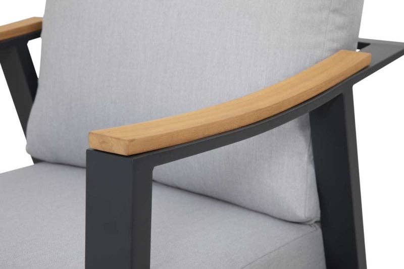 Silver Gray Nova 4-Piece Aluminum & Teak Sofa Set with Stationary Chairs for wholesale on Faire16