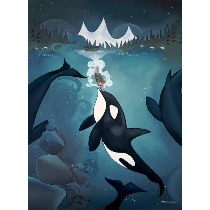 Fine Art Print - Orca Diving Girl (Design 52) for wholesale by Megan Marie Myers Art