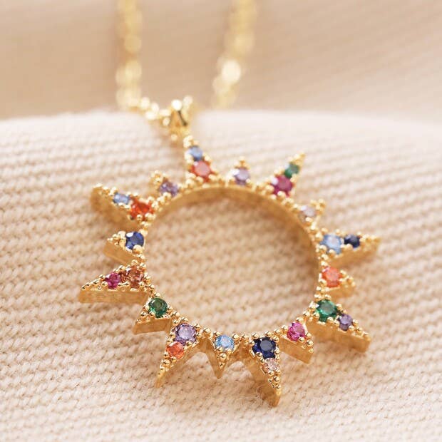 Lisa Angel - Wholesale Pendant/Charm Necklace - Rainbow Crystal Sunburst Pendant Necklace in Gold