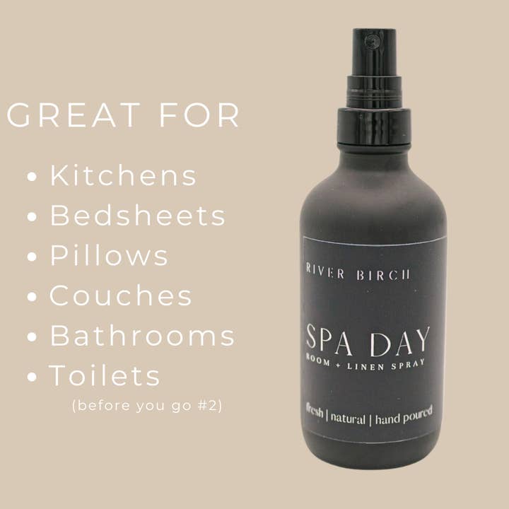 River Birch Candles - Wholesale Room & Linen Spray - Spa Day - 4 oz Black Glass Room + Linen Spray