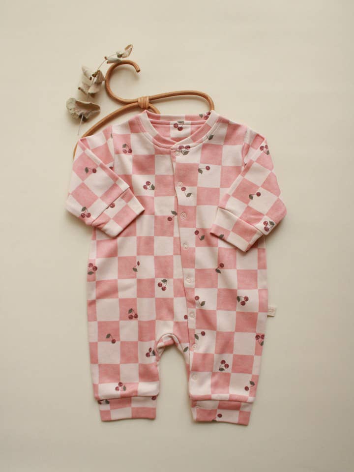 Cherry Plaid Onesie for wholesale by Honey and Hive