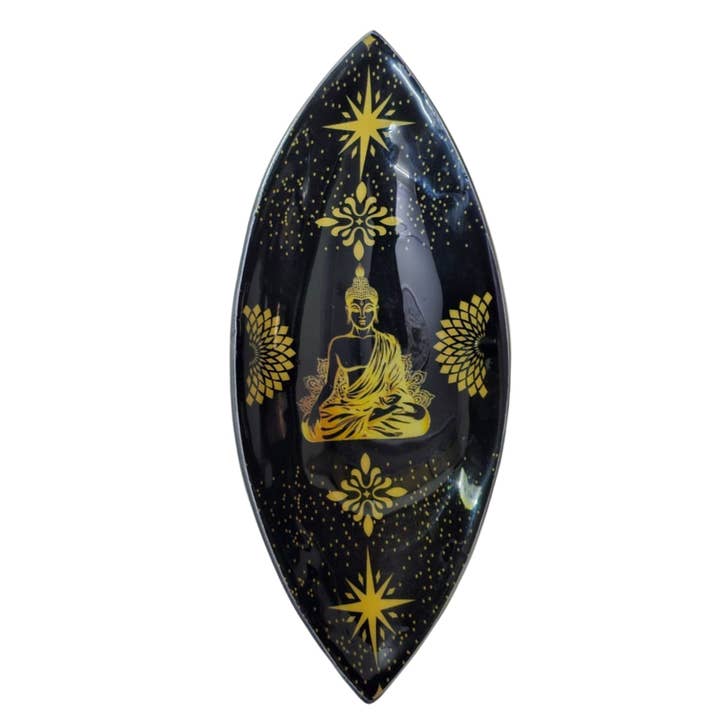 Enamel Incense Bowl - Aluminum - Gold & Black Buddha for wholesale by Ancient Wisdom