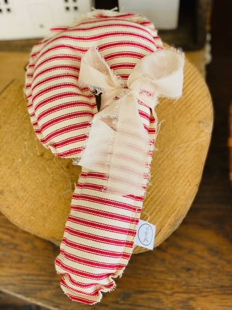 A Gnome on the Roam - Wholesale Christmas Decoration - Fabric Candy Canes in red and white ticking and ribbon4