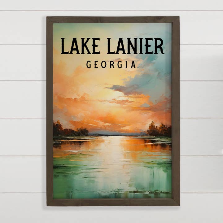 Hangout Home - Wholesale Art Print - Custom with Any Lake Name - Sunset Lake Lanier - Wood Art