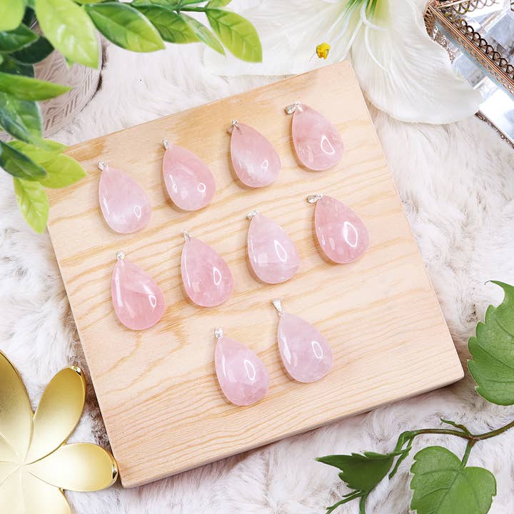 Natures Artifacts Inc - Wholesale Individual Charm/Pendant - Rose Quartz Teardrop Pendants - Rose Quartz Jewelry