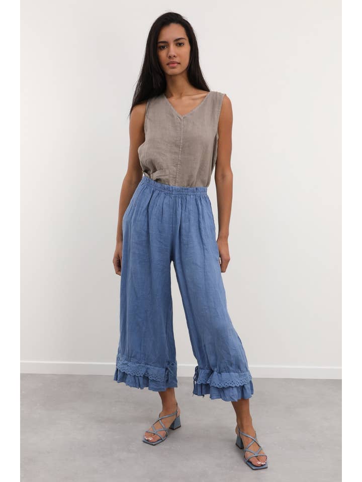 la maison des fibres naturelles - Wholesale Pants - Women's - Fancy eyelet embroidery trousers 9204 100% linen