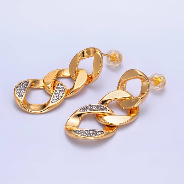 24K Gold Filled CZ Concave Curb Mixed Metal Studs | V329 for wholesale by Aim Eternal