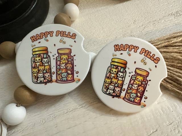 Dogwood Graphics & Design - Wholesale Car Coaster - Women's - Happy Pills - Cats Kittens Car Coaster Set0