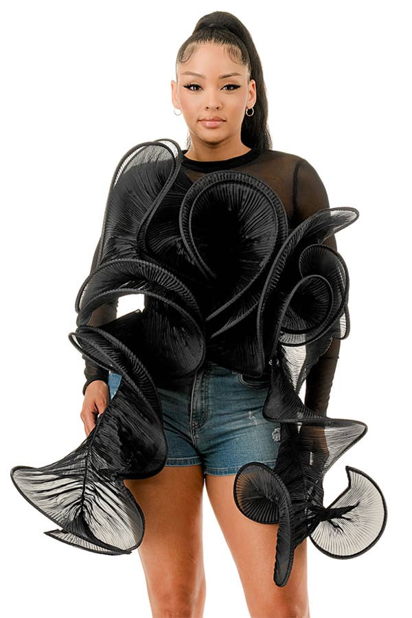 Black Round Neck Mesh Top &  Ruffle Tank Top Set for wholesale on Faire0