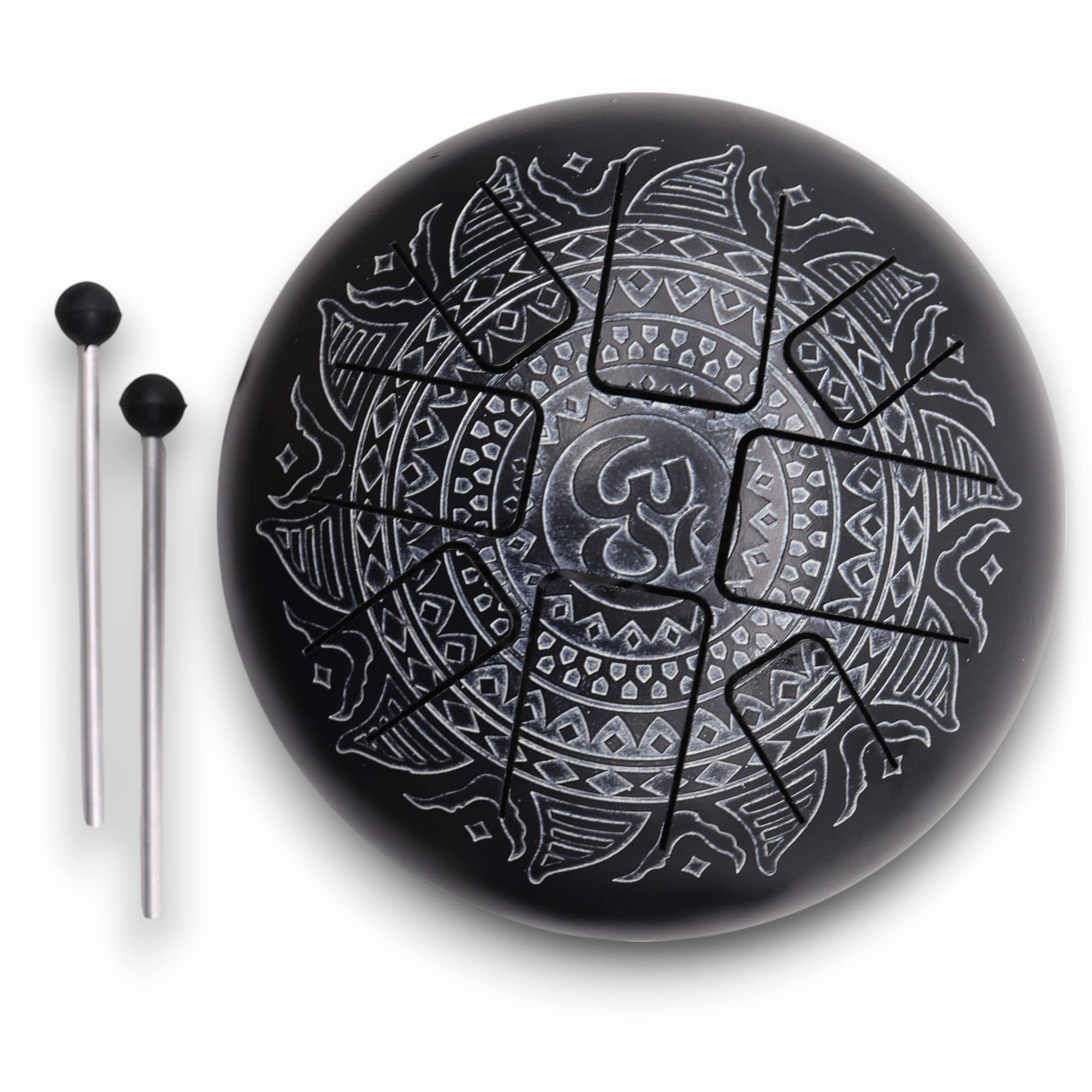 Ancient Wisdom - Wholesale Musical Instrument - Large Steel Tongue Drum Om Mandala Engraved- 22x18cm1