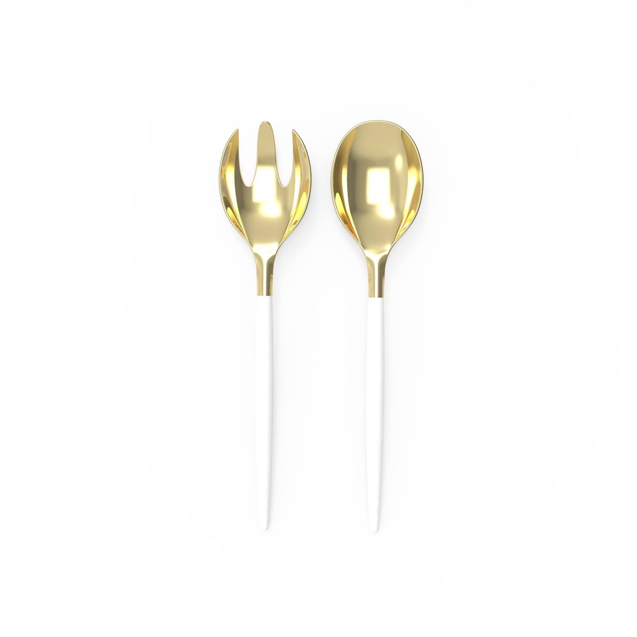 Luxe Party - Wholesale Serving Utensil - White /  Gold Plastic Serving Fork • Spoon Set3