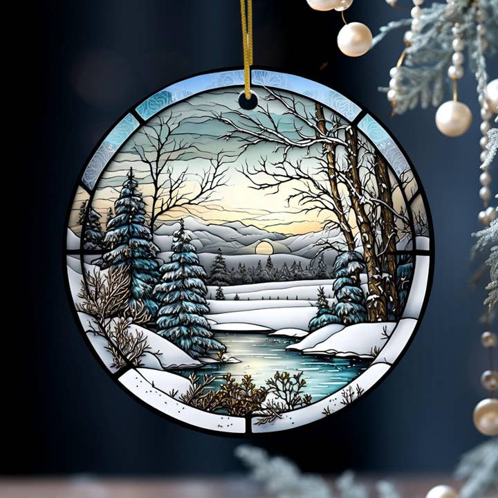 Fernville Creations - Wholesale Ornament - Winter Scene Ceramic Ornament with Stained Glass Image5