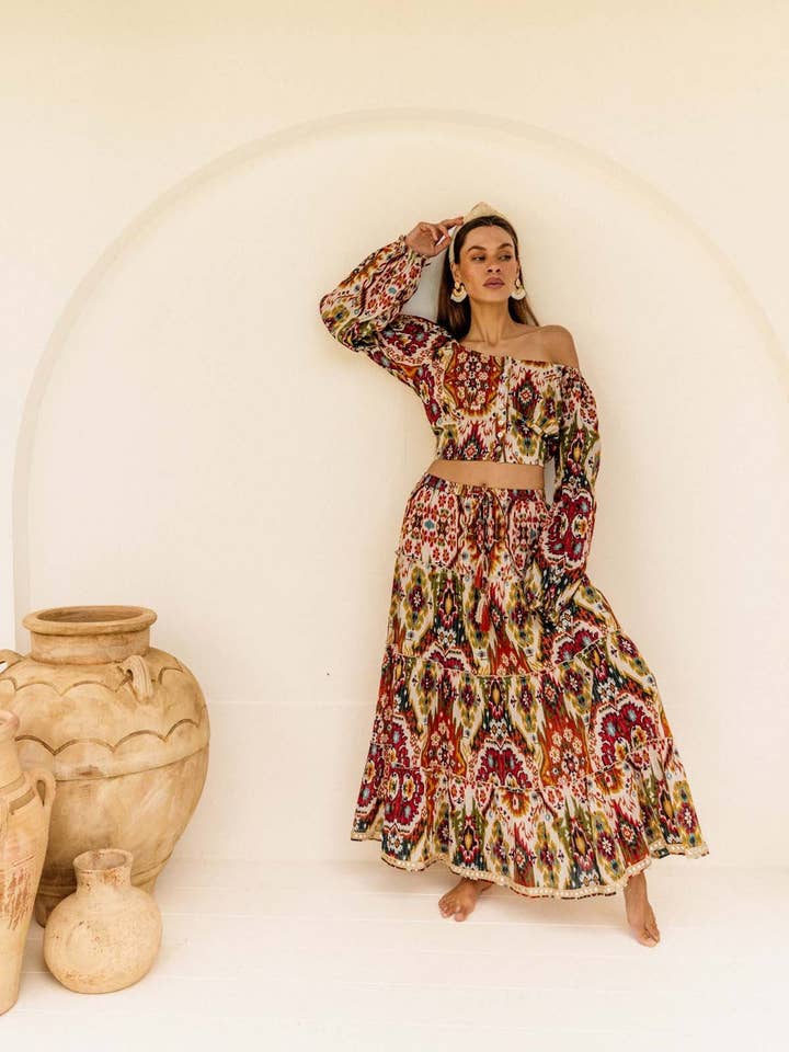 I AM PYLGRYM - Wholesale Skirt – Women’s - Diva Long Skirt - Moon Beam Ikat4