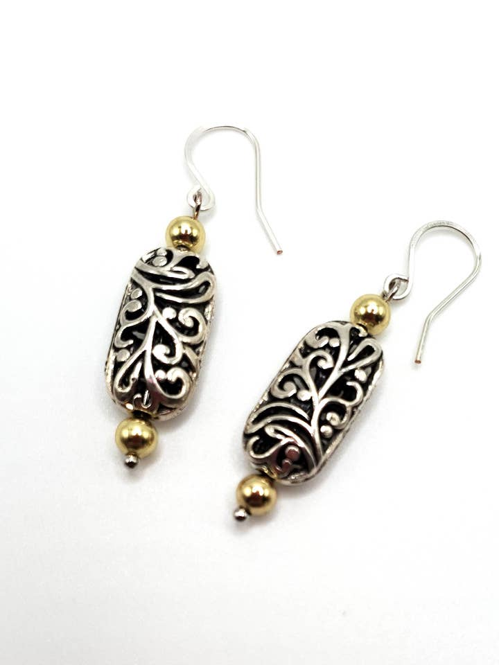 Oorbellen, Bali Silver Filigrain & Gold, Harlow voor wholesale door Jezabel Adornment