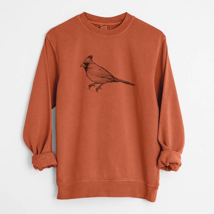 Northern Cardinal - Cardinalis cardinalis - Unisex Pigment Dyed Crew Sweatshirt for wholesale by Because Tees