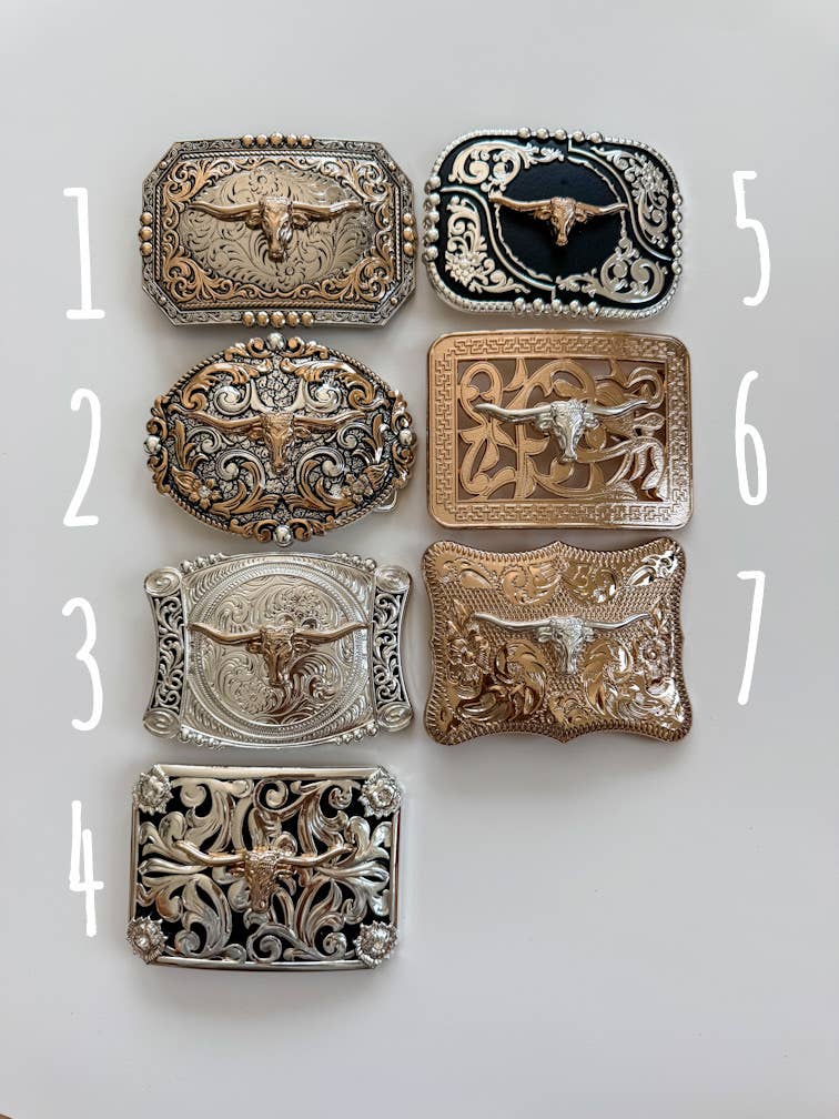 Boho Ranch Shop - Wholesale Belt Buckle - Unisex - Western Longhorn Steer Metal Belt Buckle1