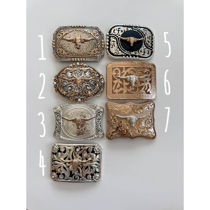 Boho Ranch Shop - Wholesale Belt Buckle - Unisex - Western Longhorn Steer Metal Belt Buckle1