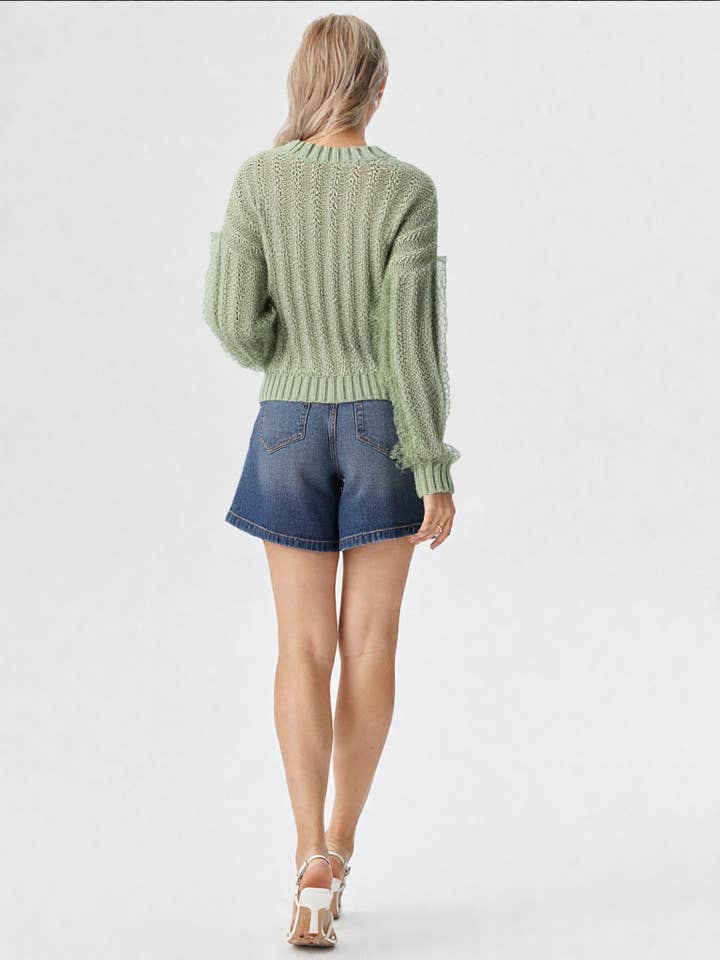 VERY J - Wholesale Knit Sweater - Women's - 12W2901V-Lace Trim Oversized Knit Sweater Top9