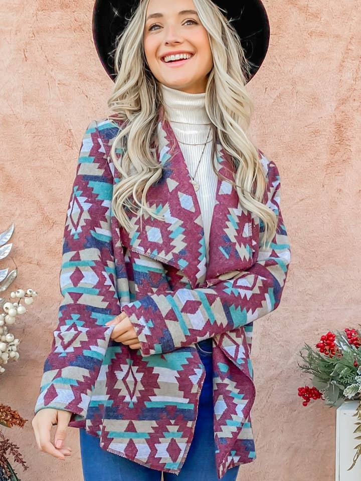 AND THE WHY – Großhandel Strickjacke – Damen – ATW14263 - Cardigan-Jacke mit Aztekenmuster und Revers