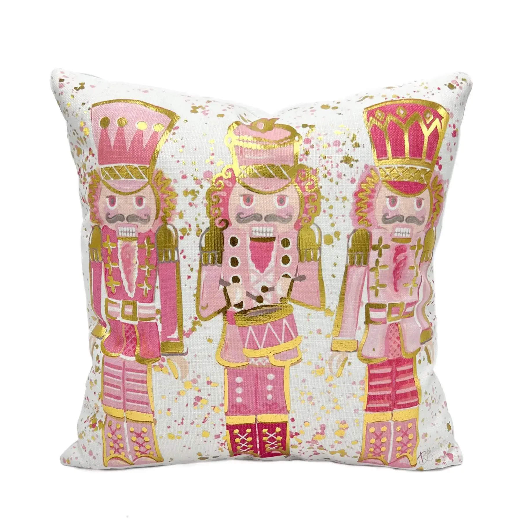 Rachel Brooks Design, LLC - Wholesale Throw/Decorative Pillow - Baby Pink Golden Nutcrackers Pillow0