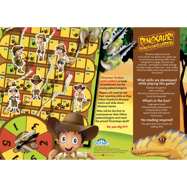 Outset Games and Cobble Hill Puzzles - Wholesale Board Game - Dinosaur Snakes and Ladders Board Game