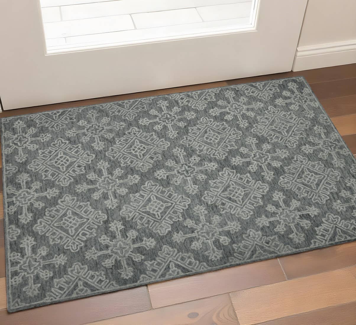 HomeRoots - Wholesale Area Rug - 2' X 3' Graphite And Gray Wool Oriental Hand Hooked Area Rug1