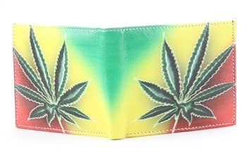 Leather Impressions Inc - Wholesale Portemonnee - Heren - Rasta Marihuana Blad Bi-Fold Vegan Leren Portemonnee VL5286