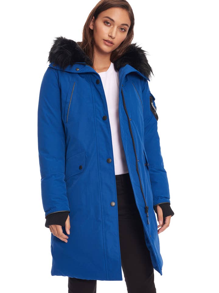 LAURENTIAN | WOMEN'S VEGAN DOWN (RECYCLED) LONG PARKA, COBALT for wholesale by Alpine North US