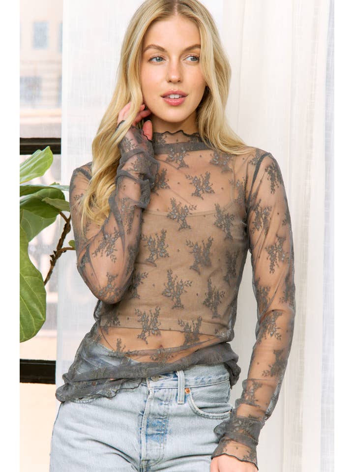 Sweet Generis – Engroshandel Strikket top - Dame – Mesh top med blonder, høj hals og tætsiddende design med lange ærmer49