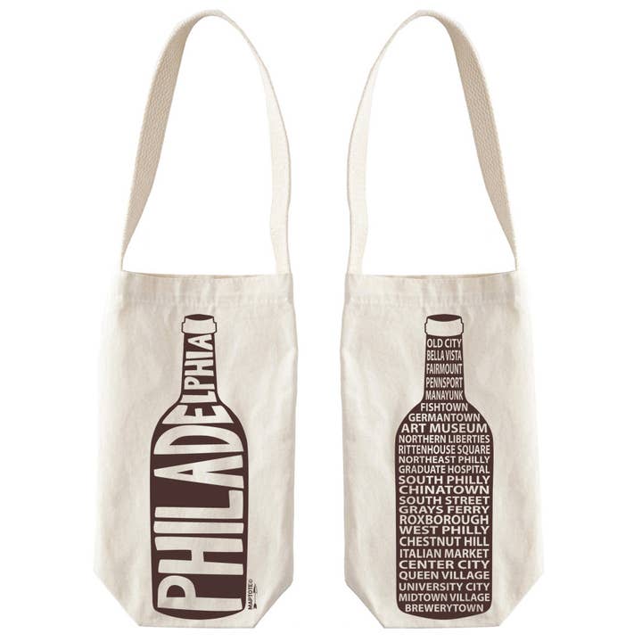 Philadelphia Single Wine Totes - USA Made Cotton Canvas Bag for wholesale by Maptote