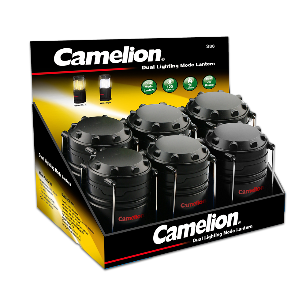 Camelion Battery - Wholesale Lantern - Camelion S86 Dual Lantern, Display of 65
