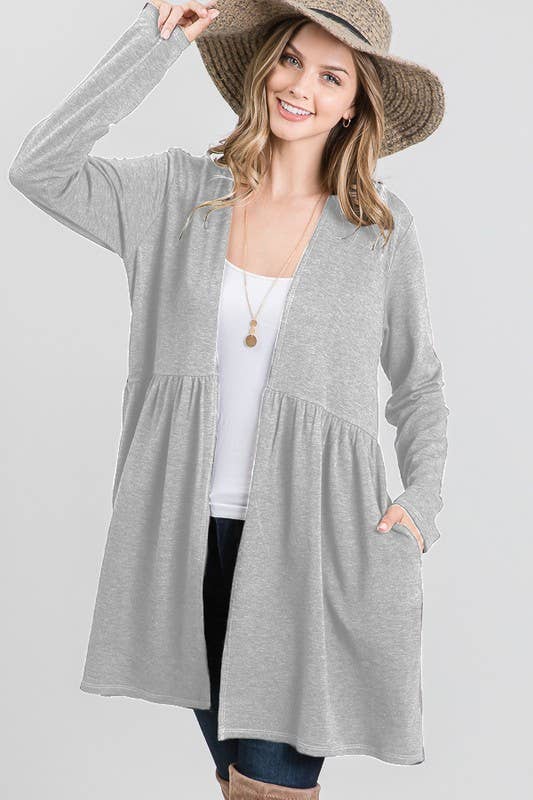 HEIMISH - Vente Cardigan – femme - CARDIGAN OUVERT À VOLANTS UNI EJ5007S AVEC POCHE LATÉRALE5