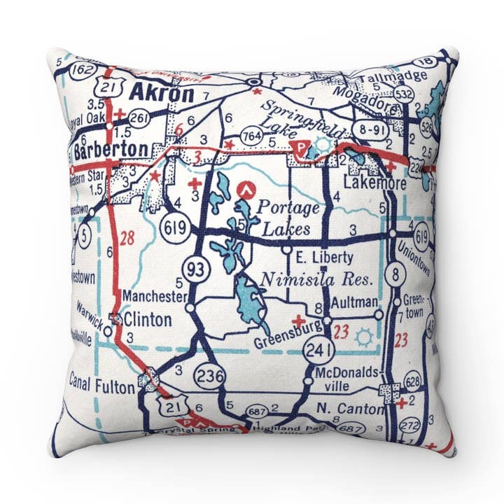 Daisy Mae Designs - Wholesale Throw/Decorative Pillow - Portage Lakes Ohio Map Pillow – 18" Square Throw Pillow0