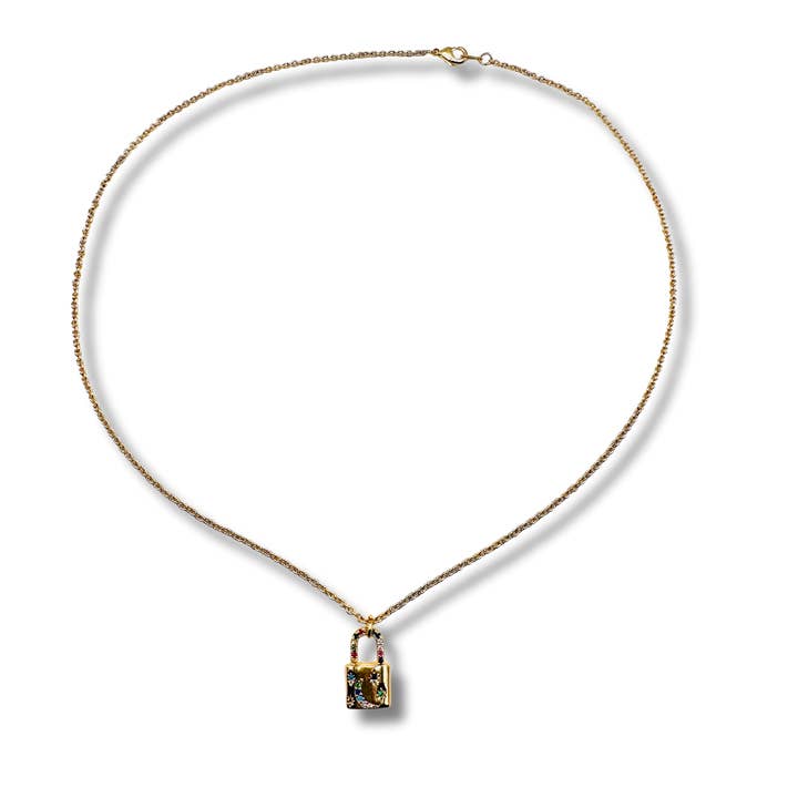 Promise Pave Lock Charm Necklace,Celestial,Layering Jewelry for wholesale by Alisa Michelle Designs Inc.