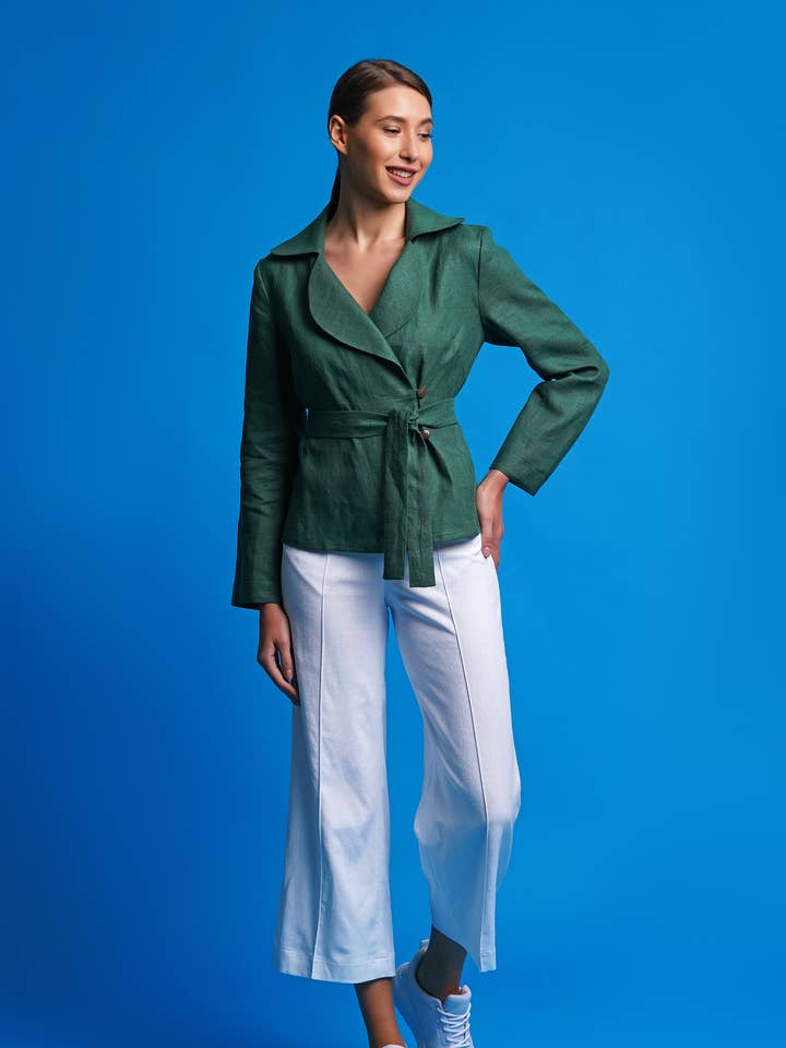 Green linen jacket for wholesale by MERCES