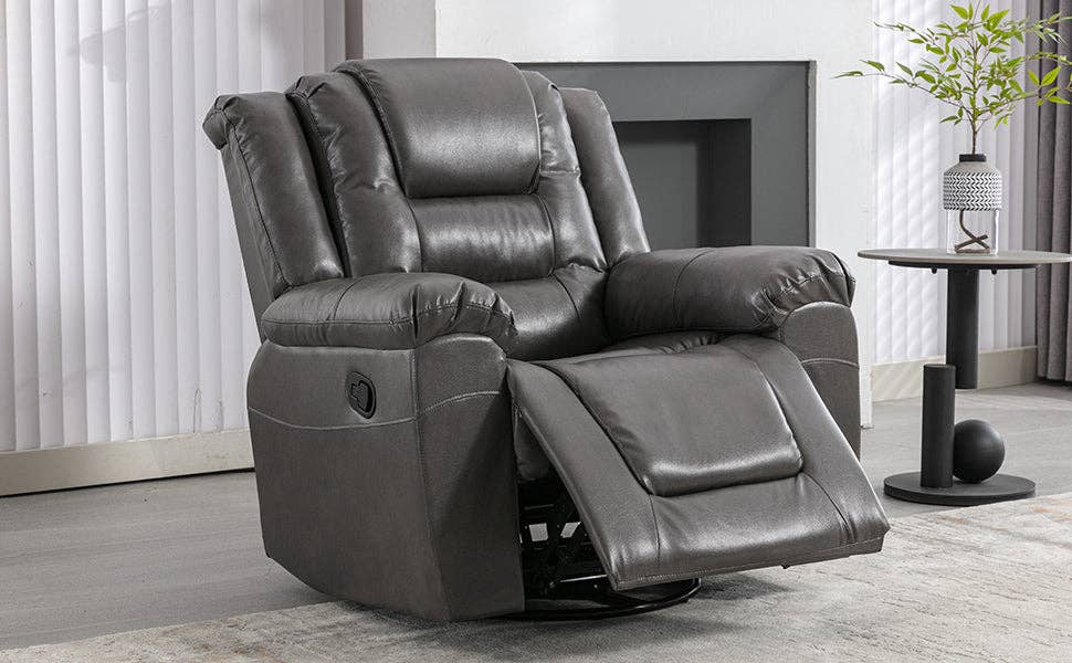 Orange County Decor - Wholesale Chair - 360 Swivel And Rocking Home Theater Recliner Manual Recliner Chair With Wide Armrest For Living Room,Bedroom, Grey Grey Foam Pu1