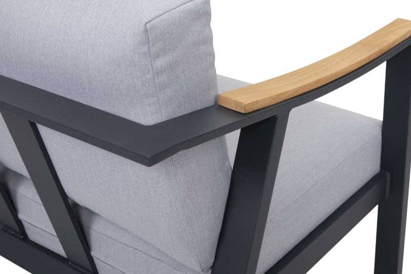 Silver Gray Nova 4-Piece Aluminum & Teak Sofa Set with Stationary Chairs for wholesale on Faire15