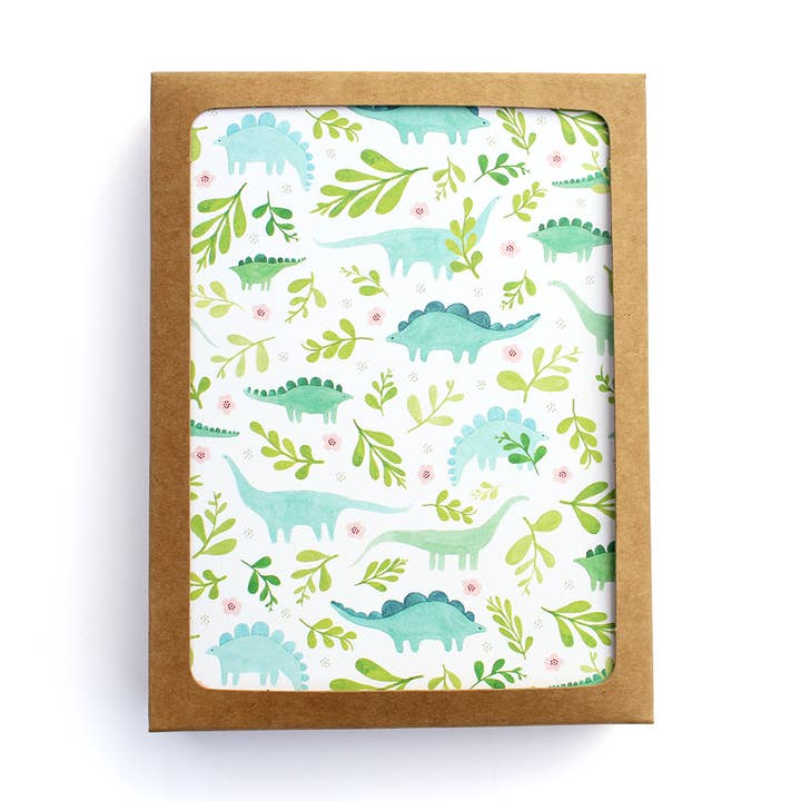 Dinosaurs & Florals Pattern Greeting Card watercolor box set for wholesale by Klinger Creative