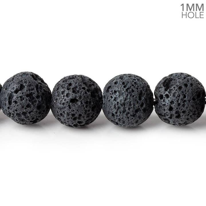 10mm zwarte ronde kralen van lavasteen 15 inch 39 stuks voor wholesale door The Bead Traders