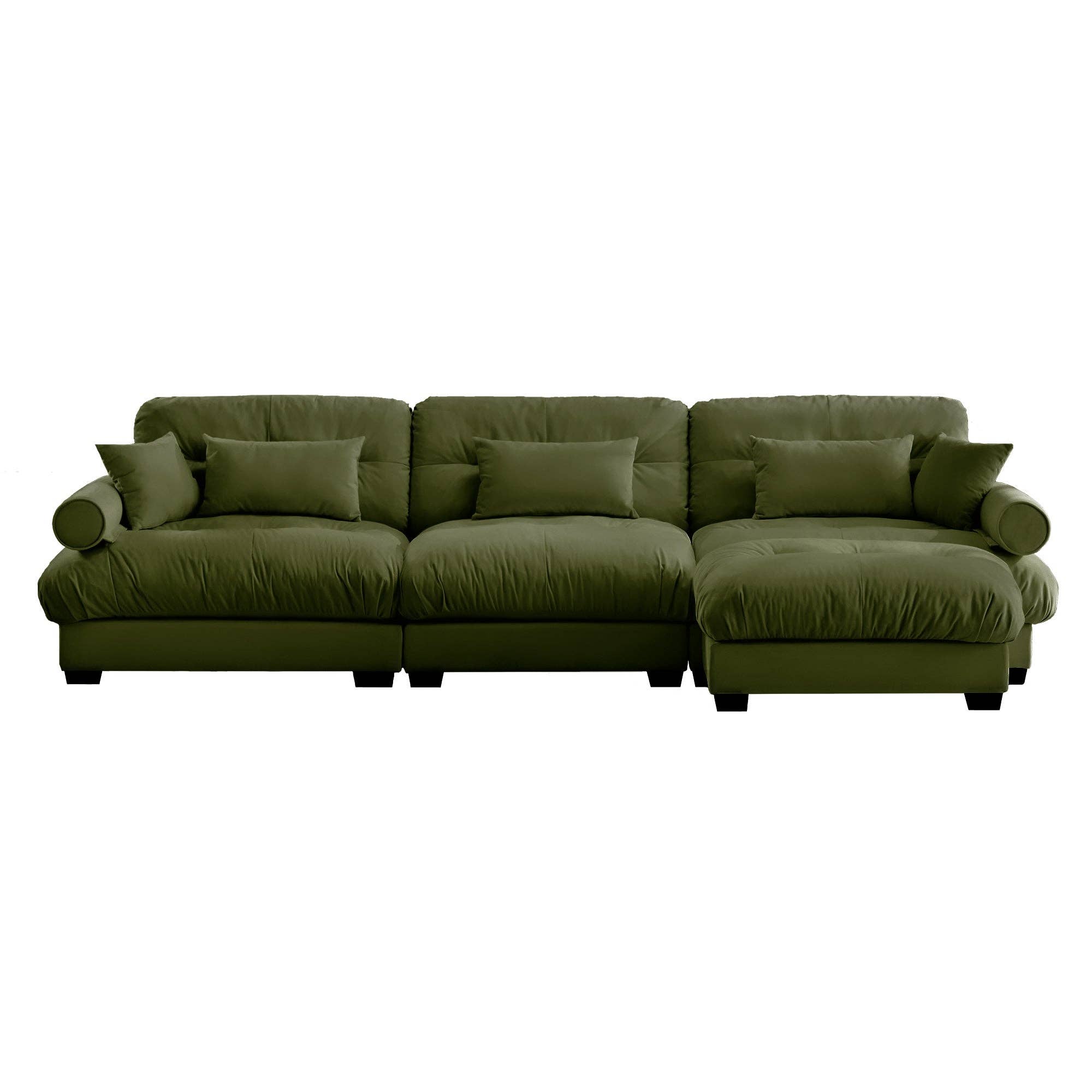 39F Inc. - Wholesale Sofa - Oversized Olive Green Velvet Sectional Sofa with Ottoman6