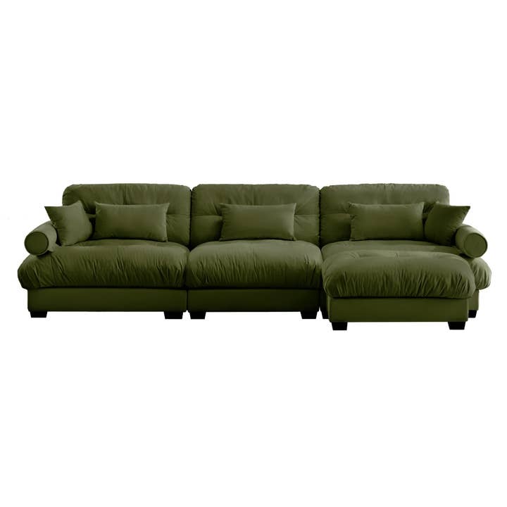 39F Inc. - Wholesale Sofa - Oversized Olive Green Velvet Sectional Sofa with Ottoman6