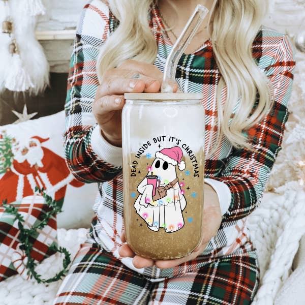 Dead Inside But Its Christmas 16oz Can Glass for wholesale by Peachy Market Co